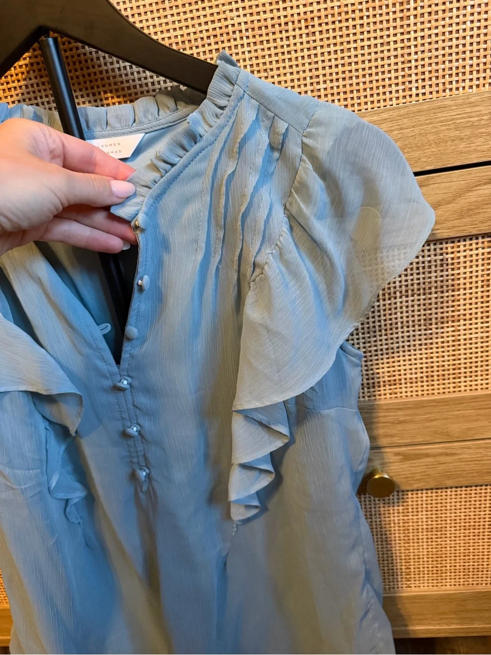 LC Lauren Conrad Sky Blue Ruffle Sleeve Blouse
